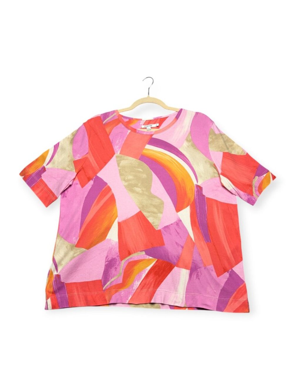 Chicos Size 3 Pima Cotton T Shirt Short Sleeve Bright Colorful Artsy Abstract Xl
